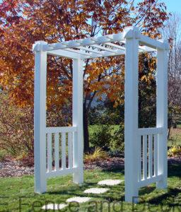 Vinyl Arbor Langlade- Simplicity with a touch of class can be added to your landscape with the addition of a Bloomfield arbor. The high quality vinyl ensures this piece will be an asset for many years and the fundamental design allows for unlimited landscaping options.